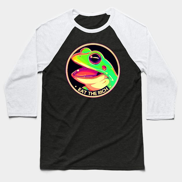 Eat the Rich Frog Baseball T-Shirt by TomFrontierArt